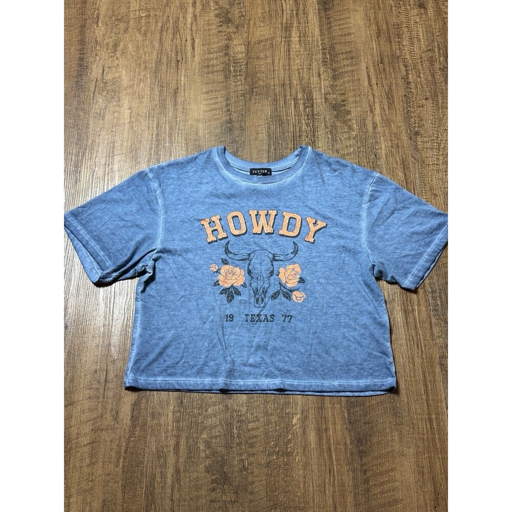 Zutter USA Blue Crop Teen T-shirt Junior Size M Short Sleeve Cotton Modern Lux